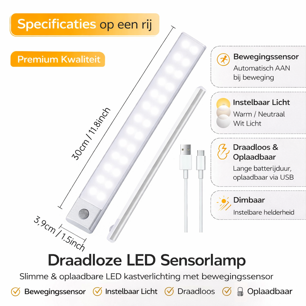 LuxoLights Draadloze LED Sensorlamp